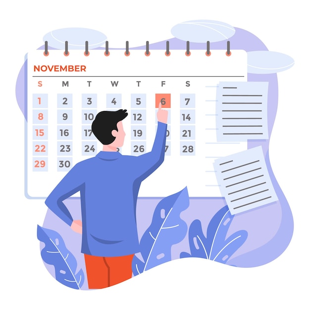 Vecteur gratuit homme utilisant un calendrier pour se souvenir d'un rendez-vous