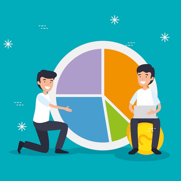 Hommes avec diagramme de statistiques et de technologie portable