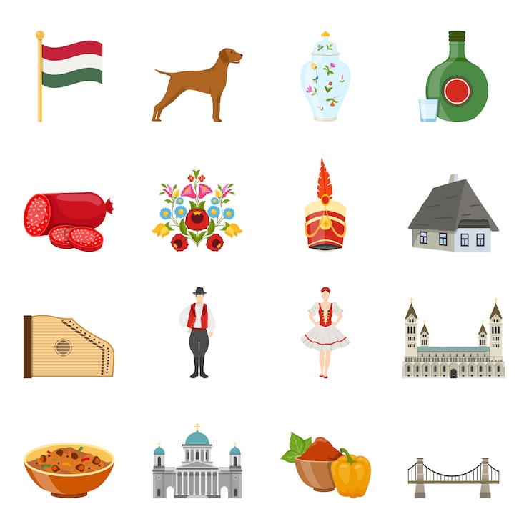 Vecteur gratuit hongrie travel icon set
