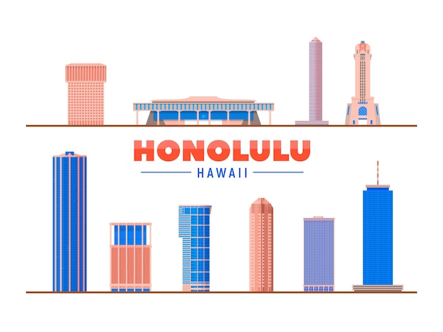 Vecteur gratuit honolulu hawaii états-unis monuments et monuments de la ville isolés sur fond blanc