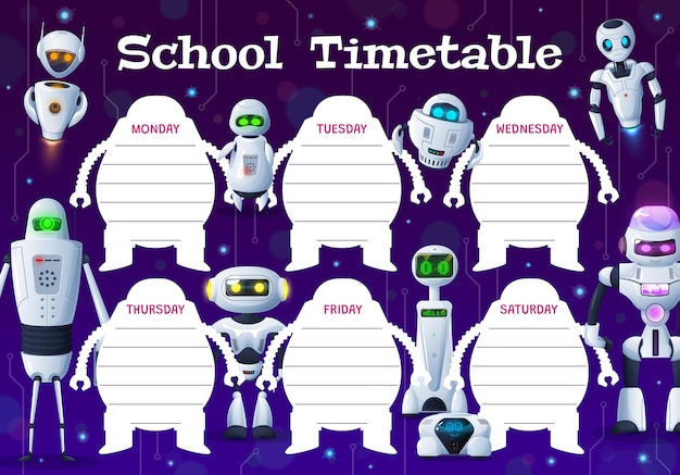 Horaire De L'éducation Programmer Des Robots De Dessin Animé, Des Bots Vecteur Premium