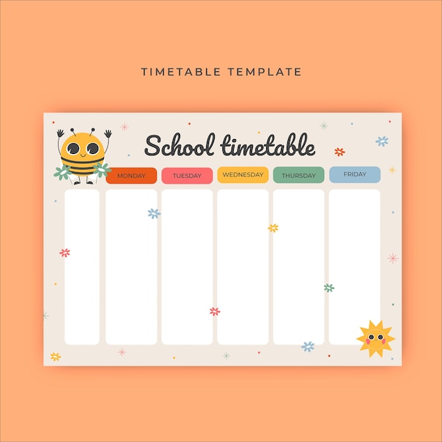 Vecteur gratuit horaire scolaire de printemps enfantin