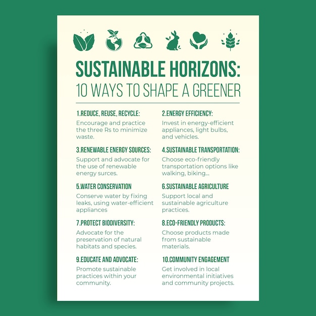 Vecteur gratuit horizons durables à gradient professionnel : 10 façons de façonner une affiche d’avenir plus verte