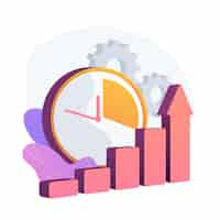 Vecteur gratuit horloge et graphique croissant. augmentation de la productivité du flux de travail, optimisation des performances de travail, indicateur d'efficacité. mesures d'efficacité en hausse. illustration de métaphore de concept isolé de vecteur