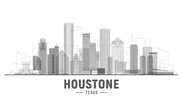 Houston Texas line city vector illustration Panorama des principaux bâtiments tourisme et photo d'affaires avec les toits de la ville de Houston