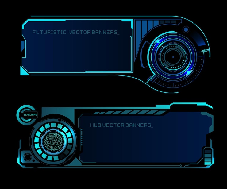 Vecteur gratuit hud interface bannières futuristes avec emplacement sur la carte du monde