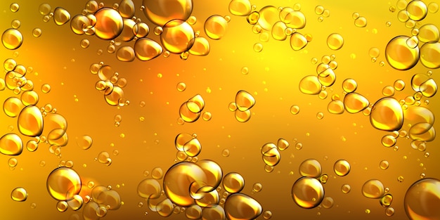 Vecteur gratuit huile jaune réaliste de vecteur avec des bulles d'air