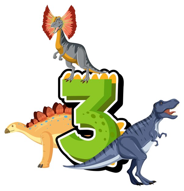 Huit dinosaures avec dessin animé numéro trois