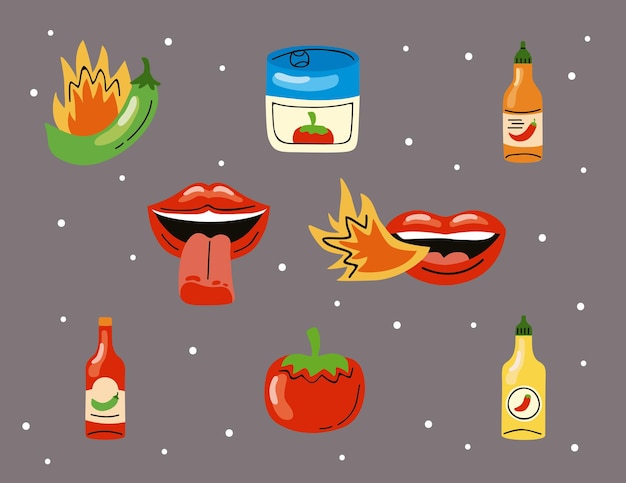 Huit icônes de sauce chili