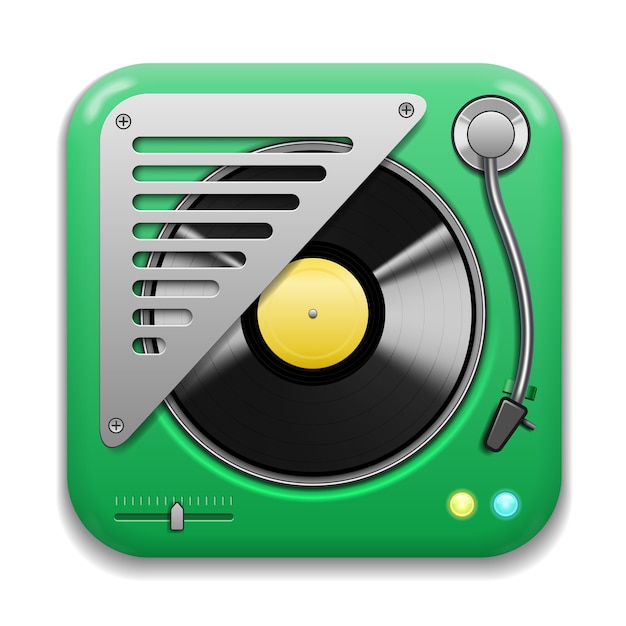 Vecteur gratuit icône de l'application de musique, plateau tournant réaliste avec plaque de vinyle