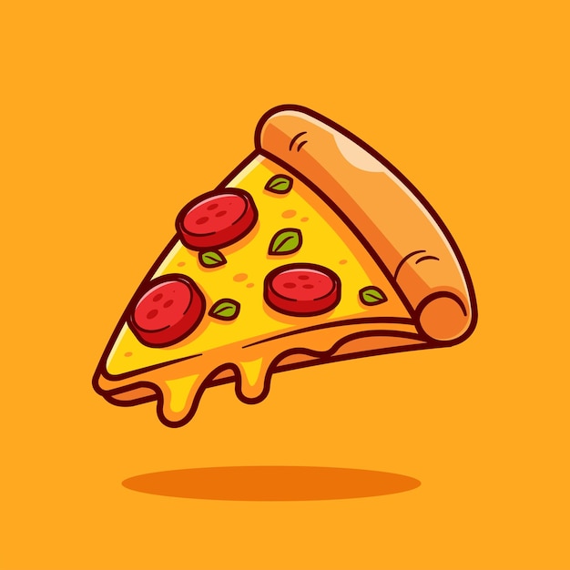 Icône de dessin animé flottant de tranche de pizza fondue Icône d'objet alimentaire vecteur plat isolé