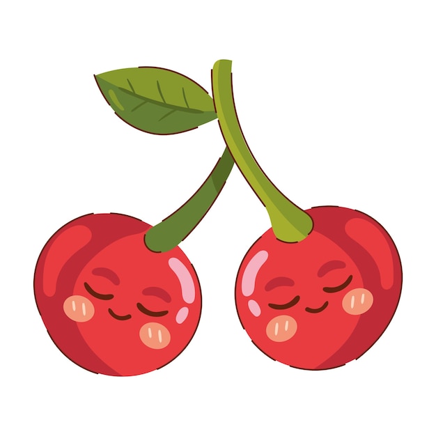 Vecteur gratuit icône de dessin animé de fruits cerise kawaii