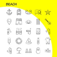 Vecteur gratuit icône dessinée à la main de la plage pour l'impression web et le kit uxui mobile, comme les shorts, les vacances, les vacances, la piscine, l'instrument de mer, le pack de pictogrammes