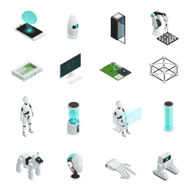 icône isométrique d'intelligence artificielle avec électronique et nouvelles technologies dans la vie humaine
