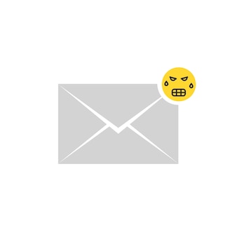 Icône de lettre de message en colère grise avec emoji. concept de sms, correspondance spam, vulgaire, litige, furieux, commentaire, avatar drôle. conception graphique de logo moderne tendance style plat sur fond blanc