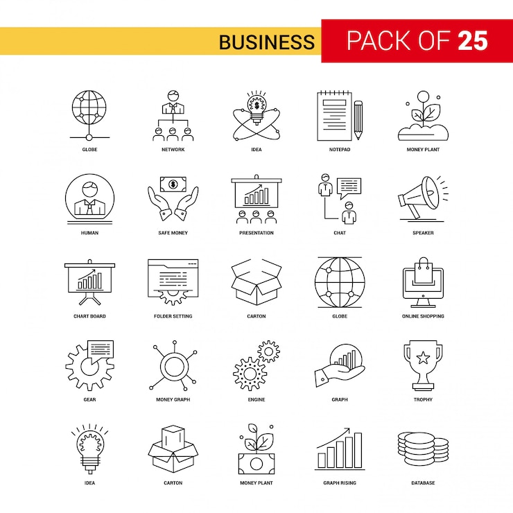 Vecteur gratuit icône de ligne noire d&#39;affaires - 25 business outline icon set
