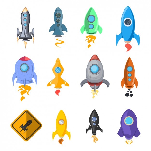 Vecteur gratuit icône de navire rocket collection