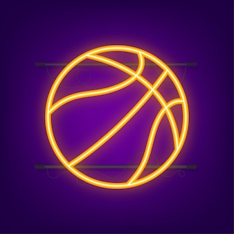 Icône de néon de basket-ball. concept de basket-ball, de jeu d'équipe et de sport. illustration vectorielle de stock.