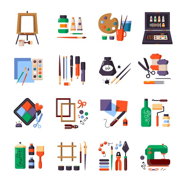 Icône d&#39;outils et de matériaux d&#39;art définie pour la peinture