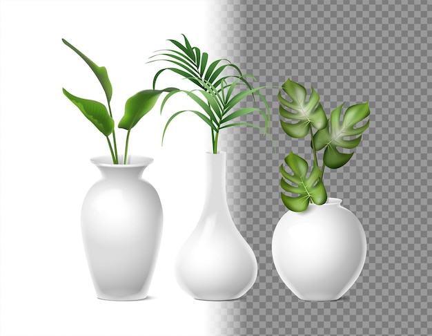Vecteur gratuit icône réaliste isolé vases en porcelaine blanche pour fleurs ou plantes