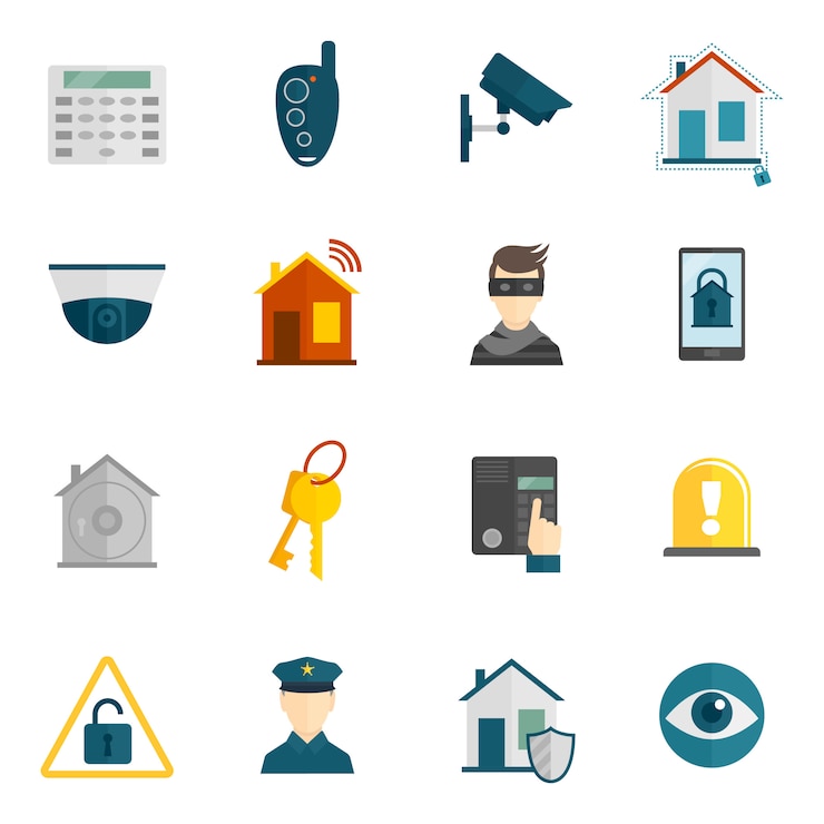 Vecteur gratuit icône de sécurité à domicile plat