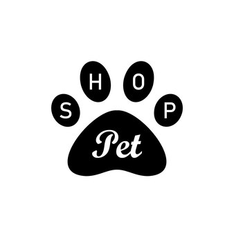 Icône de vecteur d'animalerie. symbole de patte avec texte modèle de logo pet shop. magasin pour symbole de chat ou de chien isolé. illustration vectorielle eps 10