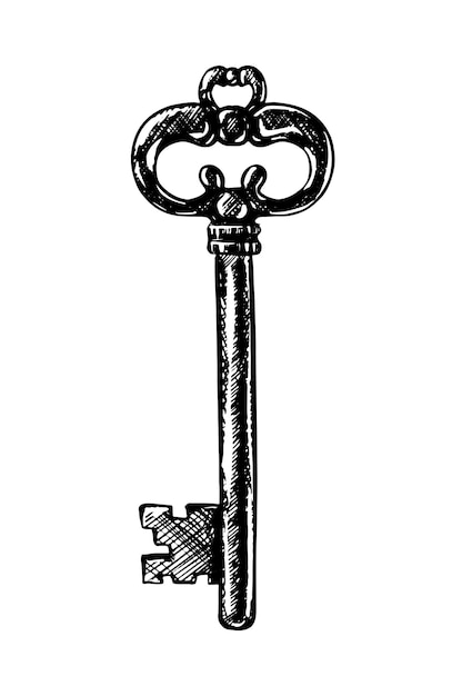 Icône de vecteur dessinés à la main Ancienne clé isolé sur fond blanc