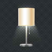 Vecteur gratuit icône de vecteur réaliste lampe de table moderne avec pied décoratif en métal lumière rougeoyante dans le noir