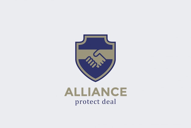 Vecteur gratuit icône de vecteur shield protect deal handshake logo.