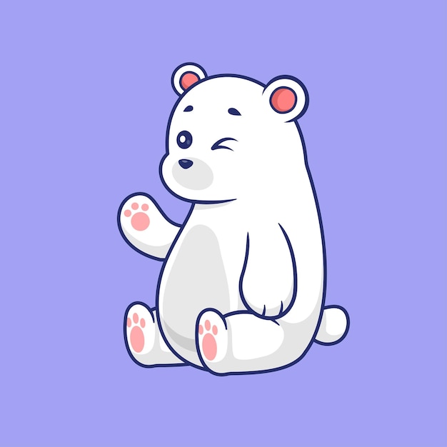 Vecteur gratuit icône vectorielle de dessin animé assis de l'ours polaire mignon illustration de l'icône de la nature animale vecteur plat isolé