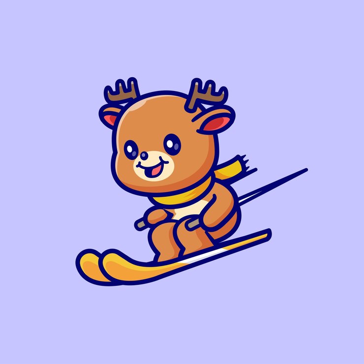 Vecteur gratuit icône vectorielle de dessin animé de cerf mignon jouant au ski icône sportif d'animal vecteur plat isolé