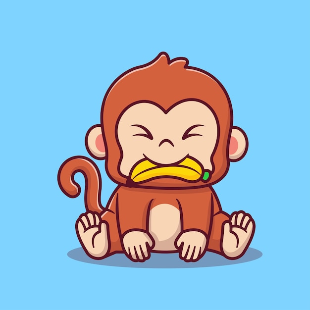 Vecteur gratuit icône vectorielle de dessin animé cute monkey bite banana illustration icône de nourriture animale concept isolé plat