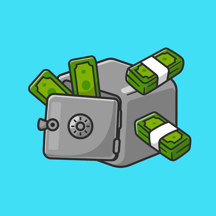 Vecteur gratuit icône vectorielle de dessin animé dans le coffre-fort illustration finance icône d'affaires vecteur plat isolé