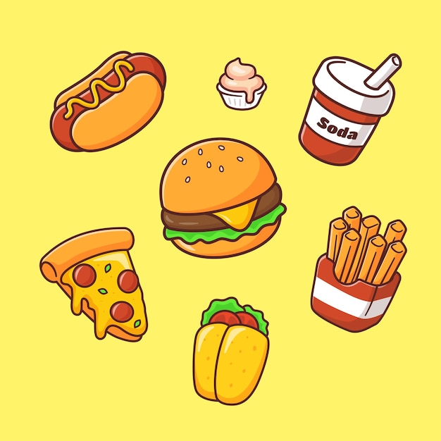 Vecteur gratuit icône vectorielle de dessin animé de restauration rapide et de dessert illustration icône de restauration rapide vecteur plat isolé