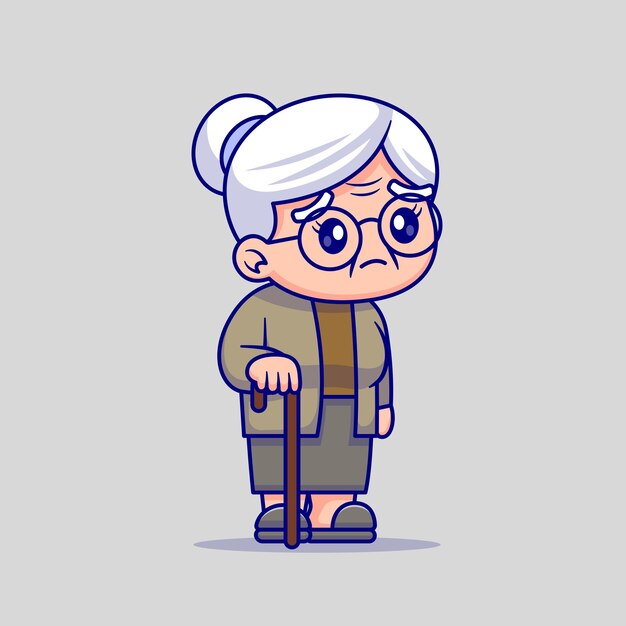 Icône vectorielle d'illustration de dessin animé de la grand-mère mignonne malheureuse Icône de l'éducation des gens isolé plat