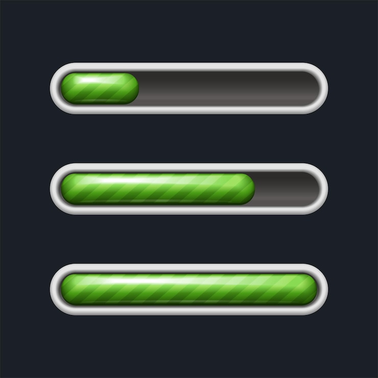 Vecteur gratuit icône vectorielle réaliste barre de progression verte dans les étapes indicateur de chargement de l'élément d'interface d'application