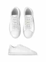 Vecteur gratuit icône vectorielle réaliste ensemble de chaussures de course à pied de couleur blanche vue latérale et de dessus