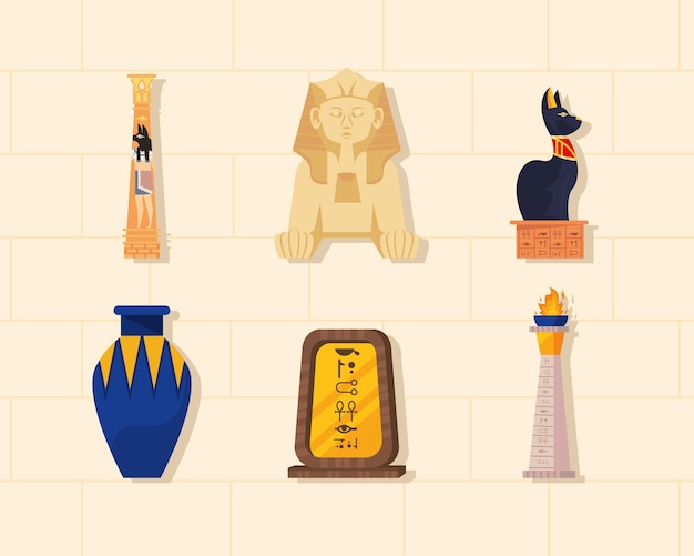 Vecteur gratuit icônes antiques de la culture égyptienne