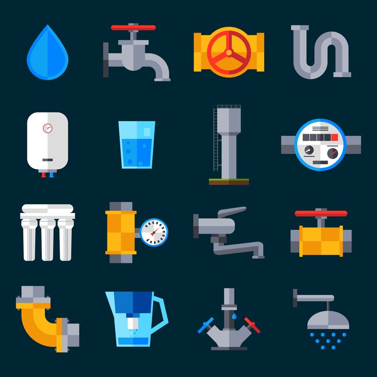 Vecteur gratuit icônes d'approvisionnement en eau