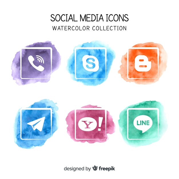 Icônes aquarelle de médias sociaux