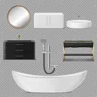 Vecteur gratuit icônes de bain, douche, miroir et lavabo pour salle de bain