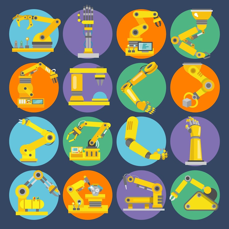Vecteur gratuit icônes de bras robotique plat