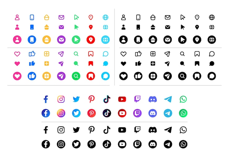 Vecteur gratuit icônes et collection de logos de médias sociaux pour cartes de visite et sites web