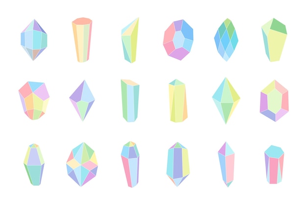 Icônes colorées de minéraux de cristal collection de pierres précieuses colorées médecine et cristaux alternatifs