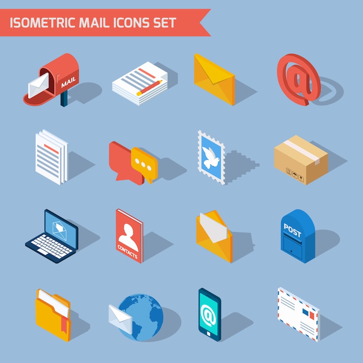 Vecteur gratuit icônes de courrier isométrique
