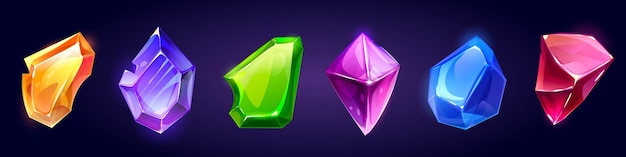 Vecteur gratuit icônes de cristal de bijou magique de pierre gemme de jeu