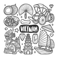 Vecteur gratuit icônes du vietnam à colorier à la main