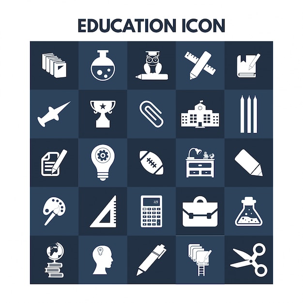 Vecteur gratuit icônes d'éducation sur des boîtes bleues