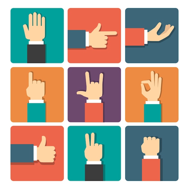 Vecteur gratuit icônes ensemble de gestes de la main vector illustration