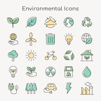 Vecteur gratuit icônes environnementales pour les entreprises dans un ensemble de lignes simples vertes